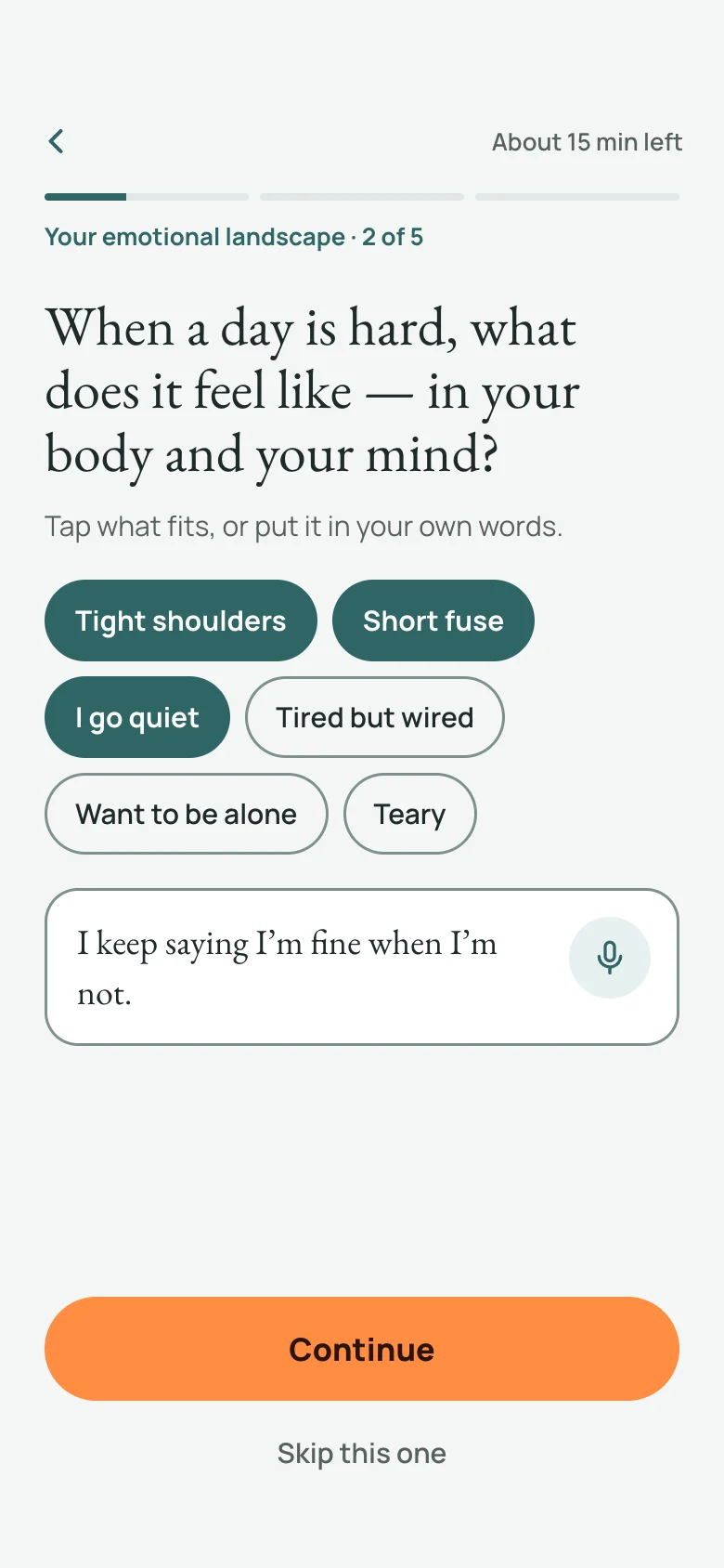 An onboarding question: When a day is hard, what does it feel like, in your body and your mind?